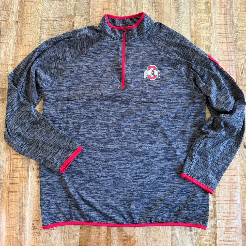 Ohio State Buckeyes Quarter Zip Pullover Mens Medium Gray Red Colosseum NCAA